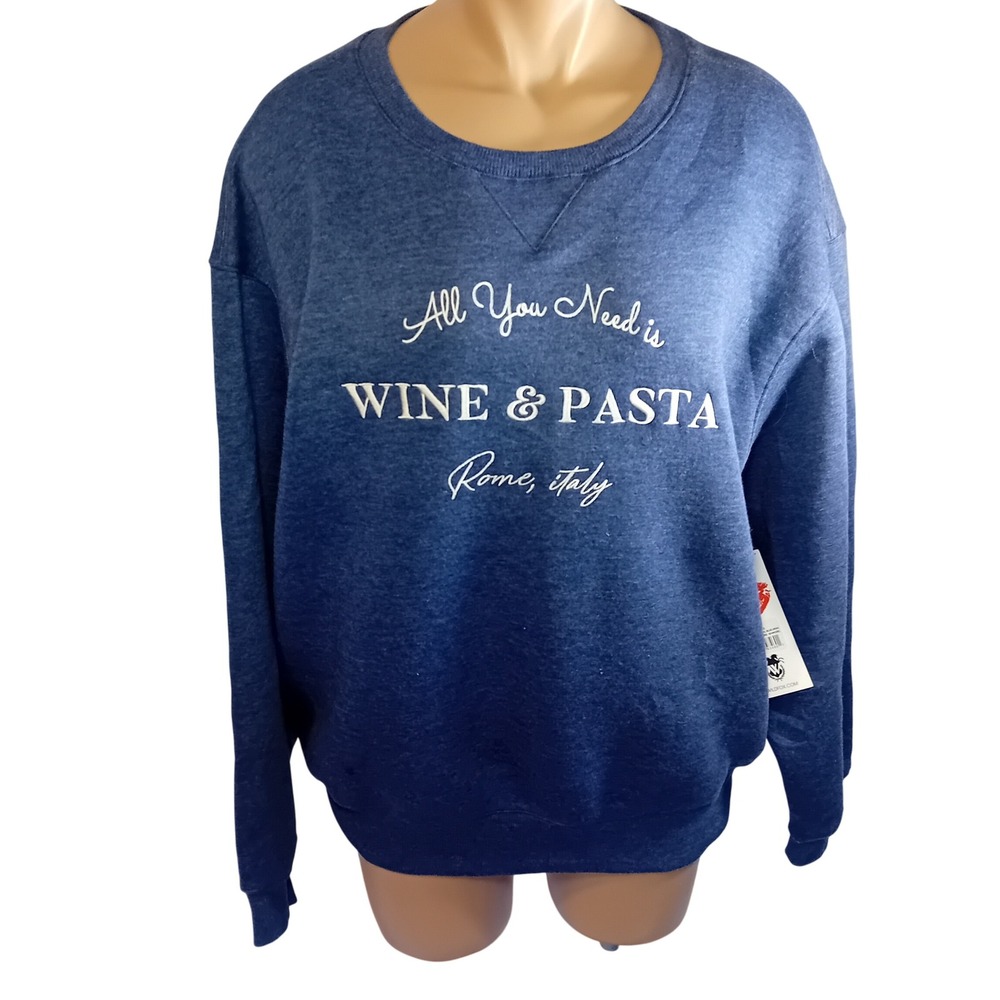 NWT Wildfox All You Need Is Wine & Pasta Cody Sweatshirt Rome Italy‎ Designer  L